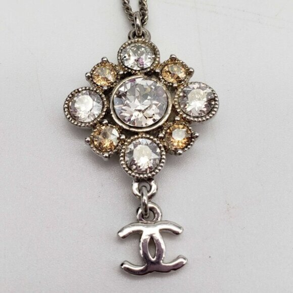 Authentic CHANEL CC with stone Necklace Silver Color 480-050522 - Picture 6 of 12